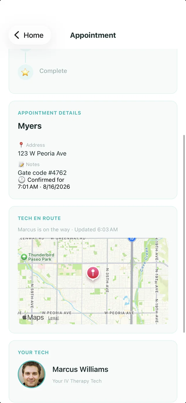 Patient tracking their tech arriving in real time